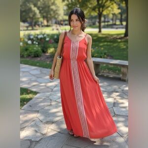 Coral Maxi Dress | Size Small | Sleeveless Boho Flowy Dress
